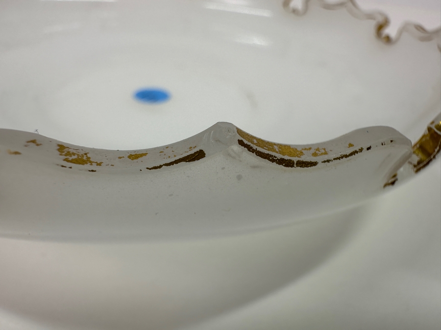 Antique Opaline Glass: White Plate With Gold Decor Has Chip 6.75'W X 1.5'H Appraised $30 [Photo 5]