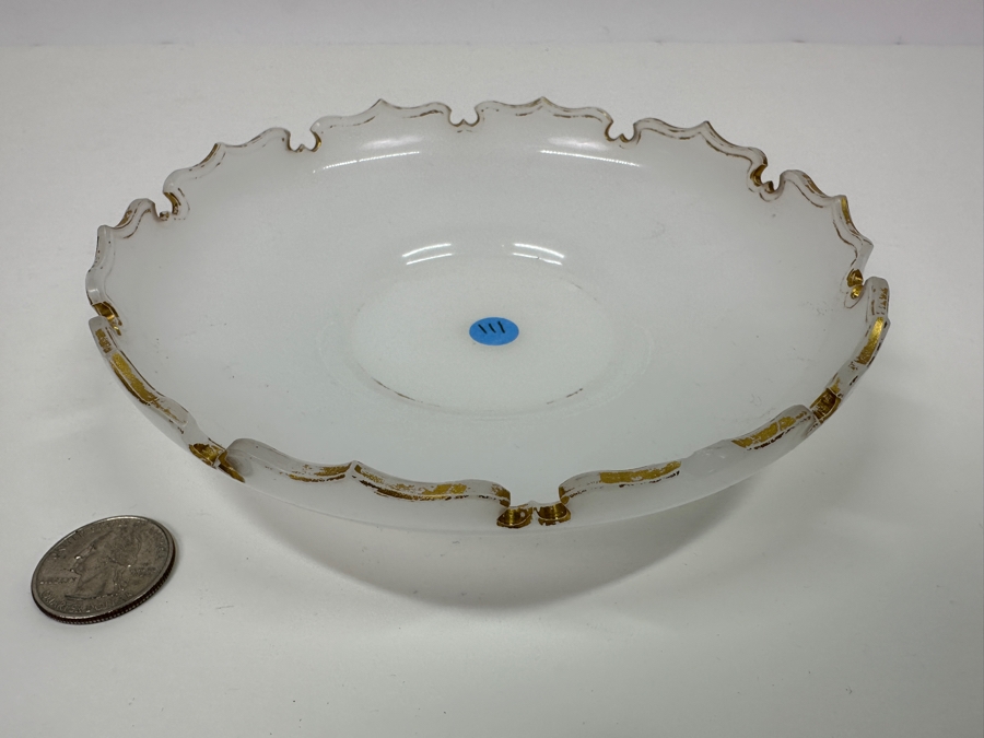 Antique Opaline Glass: White Plate With Gold Decor Has Chip 6.75'W X 1.5'H Appraised $30 [Photo 4]