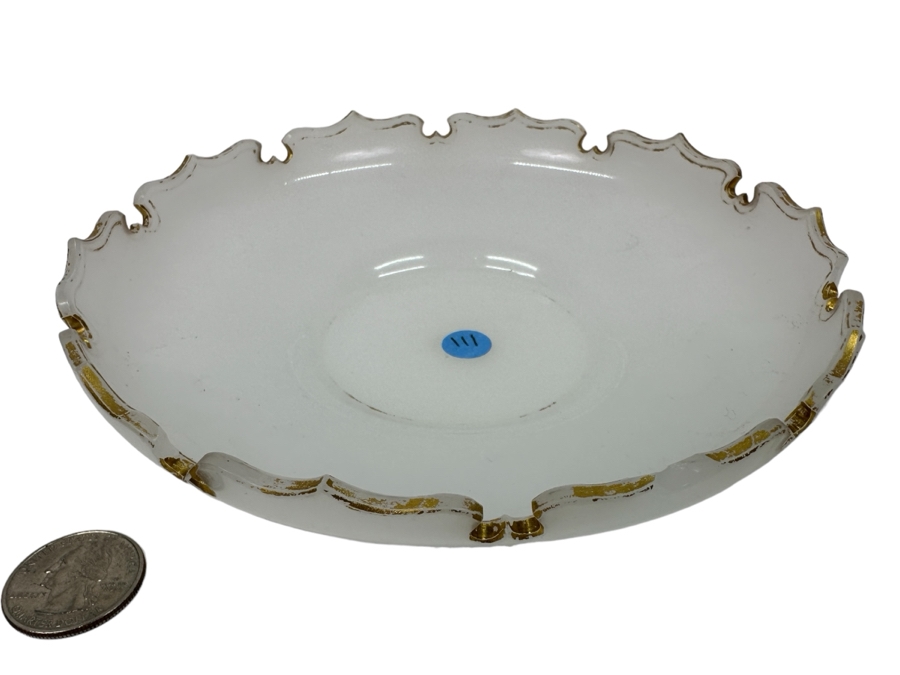 Antique Opaline Glass: White Plate With Gold Decor Has Chip 6.75'W X 1.5'H Appraised $30 [Photo 1]
