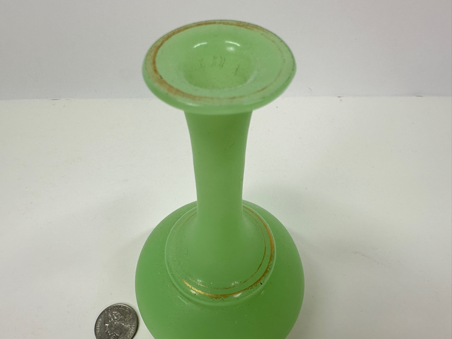 Antique Opaline Glass: Green Bud Vase 6'H Appraised $30 [Photo 3]