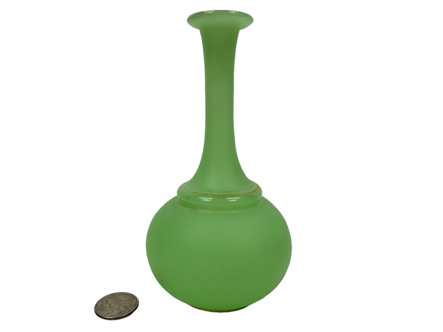 Antique Opaline Glass: Green Bud Vase 6'H Appraised $30 [Photo 1]