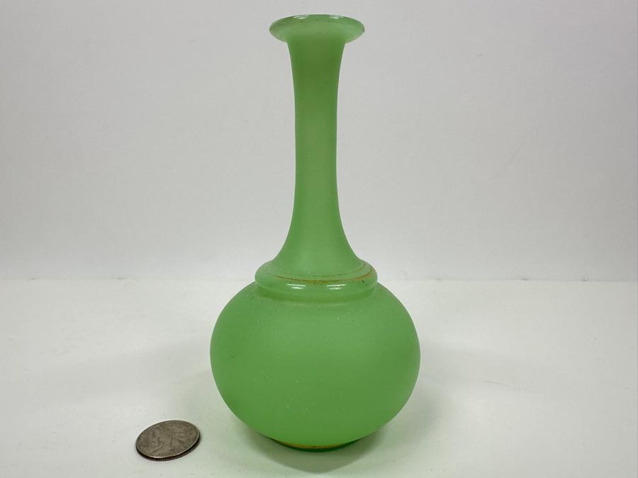 Antique Opaline Glass: Green Bud Vase 6'H Appraised $30 [Photo 2]