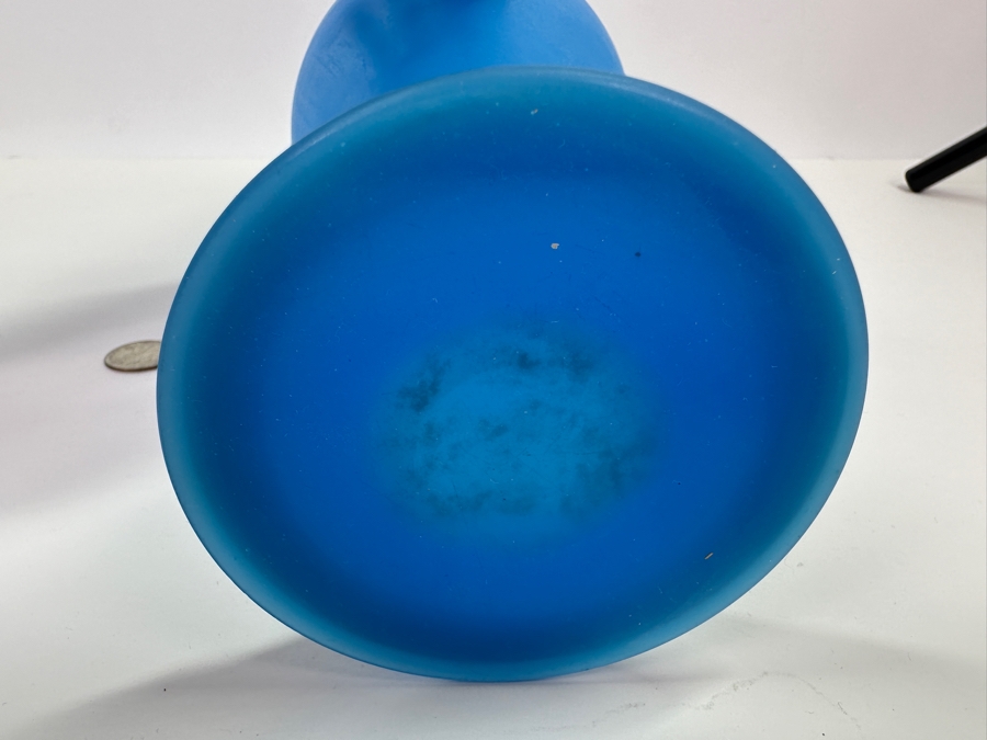 Antique Opaline Glass: Pair Of Tall Blue Matte Finish Vases With Gold Decor 13.5'H Appraised $325 [Photo 7]