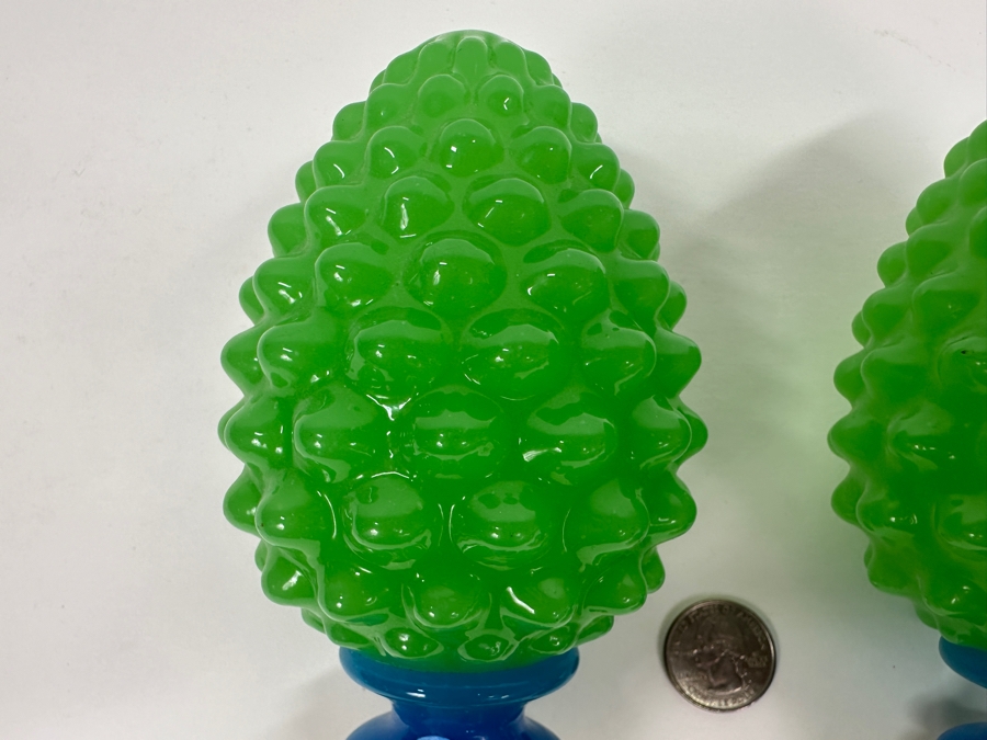 Antique Opaline Glass: Pair Of Green & Blue Newel Posts Boule D'Escalier Ou Boule De Reampe 8.5'L Client Paid $500 [Photo 4]