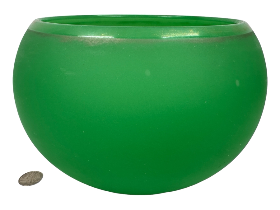 Antique Opaline Glass: Large Green Bowl With Matte Finish 9'W X 6'H Appraised $200 [Photo 1]