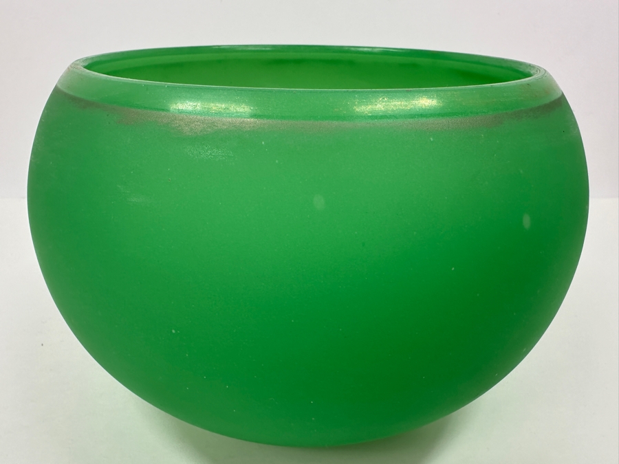 Antique Opaline Glass: Large Green Bowl With Matte Finish 9'W X 6'H Appraised $200 [Photo 5]
