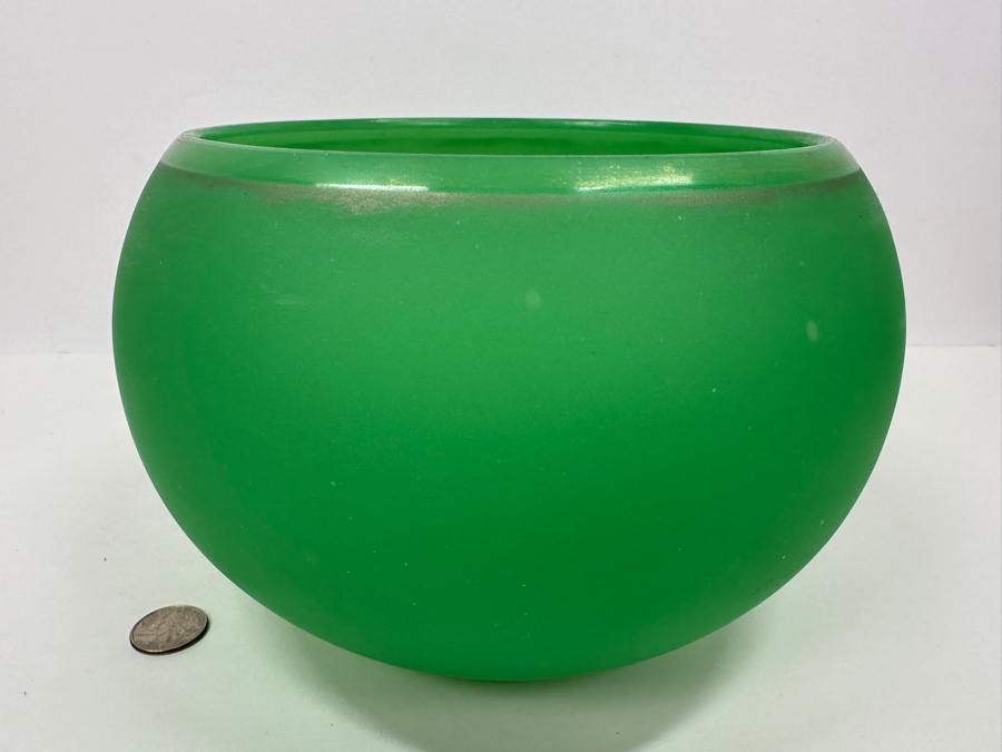 Antique Opaline Glass: Large Green Bowl With Matte Finish 9'W X 6'H Appraised $200 [Photo 2]
