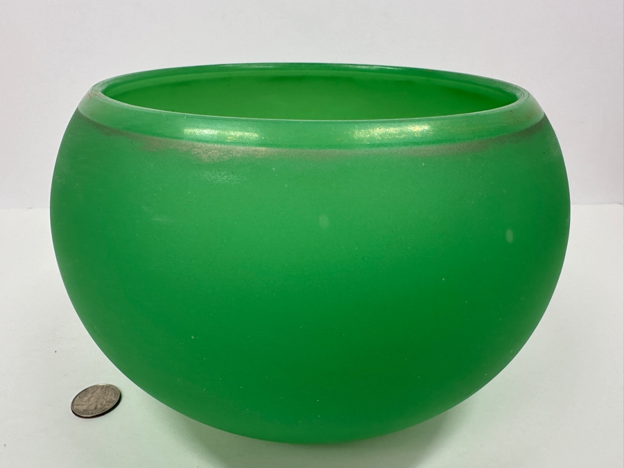 Antique Opaline Glass: Large Green Bowl With Matte Finish 9'W X 6'H Appraised $200 [Photo 3]