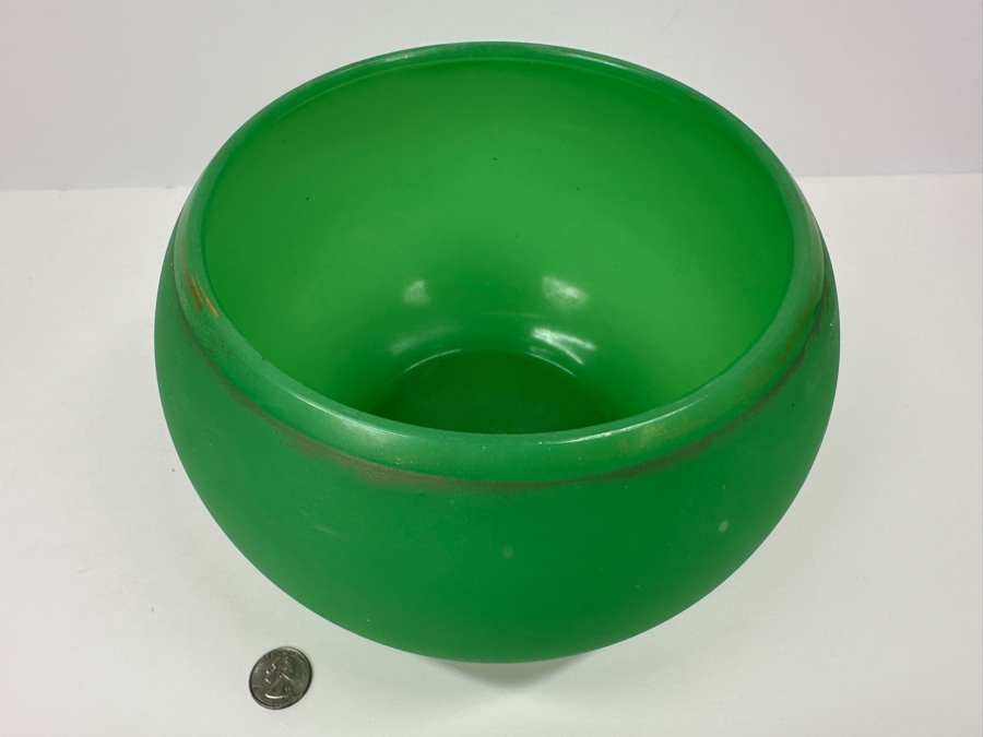 Antique Opaline Glass: Large Green Bowl With Matte Finish 9'W X 6'H Appraised $200 [Photo 4]