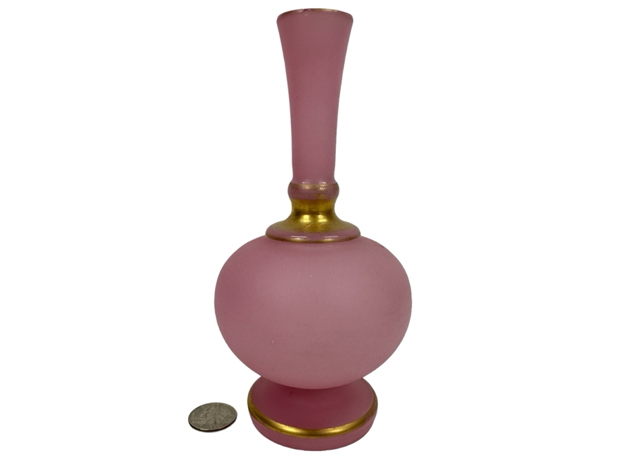 Antique Opaline Glass: Pink Bud Vase With Gold Decor 7'H Appraised $175 [Photo 1]