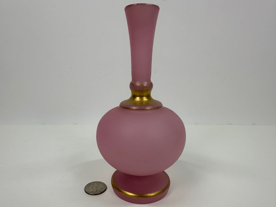 Antique Opaline Glass: Pink Bud Vase With Gold Decor 7'H Appraised $175 [Photo 2]