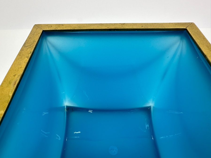 Antique Opaline Glass: Antique French Blue Opaline Glass Cube And Gilt Brass Paw Foot Cachepot Planter 6.5'W X 6.5'D X 6.5'H Estimate $1,400 [Photo 8]