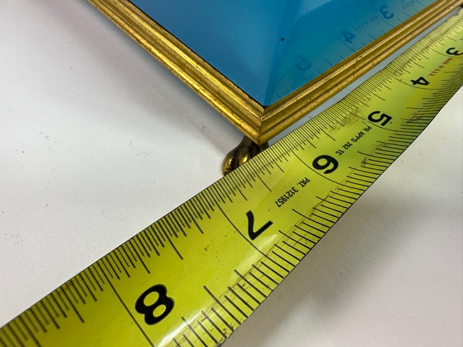 Antique Opaline Glass: Antique French Blue Opaline Glass Cube And Gilt Brass Paw Foot Cachepot Planter 6.5'W X 6.5'D X 6.5'H Estimate $1,400 [Photo 12]