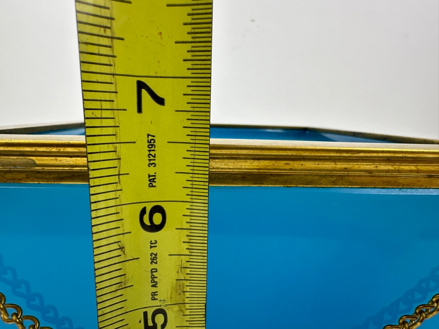 Antique Opaline Glass: Antique French Blue Opaline Glass Cube And Gilt Brass Paw Foot Cachepot Planter 6.5'W X 6.5'D X 6.5'H Estimate $1,400 [Photo 13]