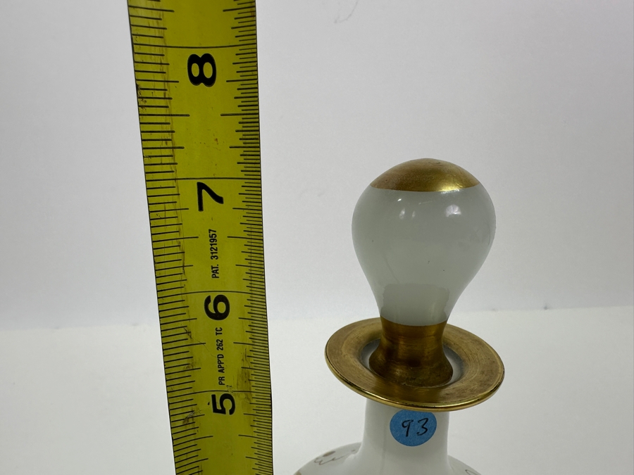 Antique Opaline Glass: White Perfume Bottle With Stopper And Gold Decor 7'H Appraised $110 [Photo 7]