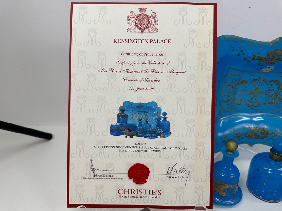 Antique Opaline Glass: Property From The Collection Of Her Royal Highness The Princess Margaret, Countess Of Snowdon Blue Opaline Glass Collection Originally Auctioned By Christies On June 14, 2006 Comes With Cert & Auction Catalog - See Photos [Photo 17]