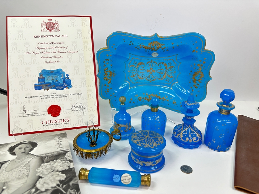 Antique Opaline Glass: Property From The Collection Of Her Royal Highness The Princess Margaret, Countess Of Snowdon Blue Opaline Glass Collection Originally Auctioned By Christies On June 14, 2006 Comes With Cert & Auction Catalog - See Photos [Photo 2]