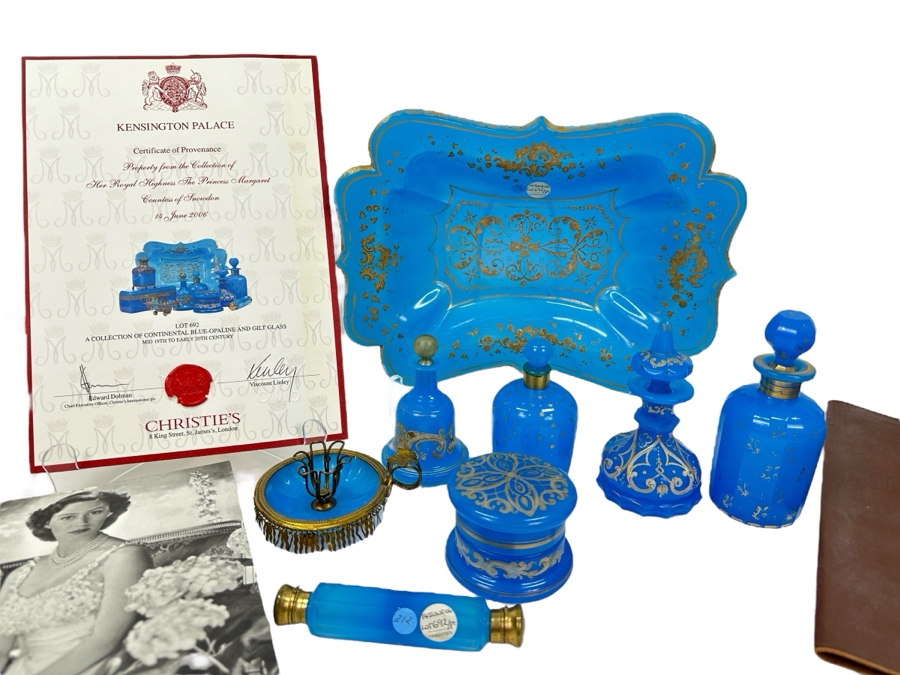 Antique Opaline Glass: Property From The Collection Of Her Royal Highness The Princess Margaret, Countess Of Snowdon Blue Opaline Glass Collection Originally Auctioned By Christies On June 14, 2006 Comes With Cert & Auction Catalog - See Photos