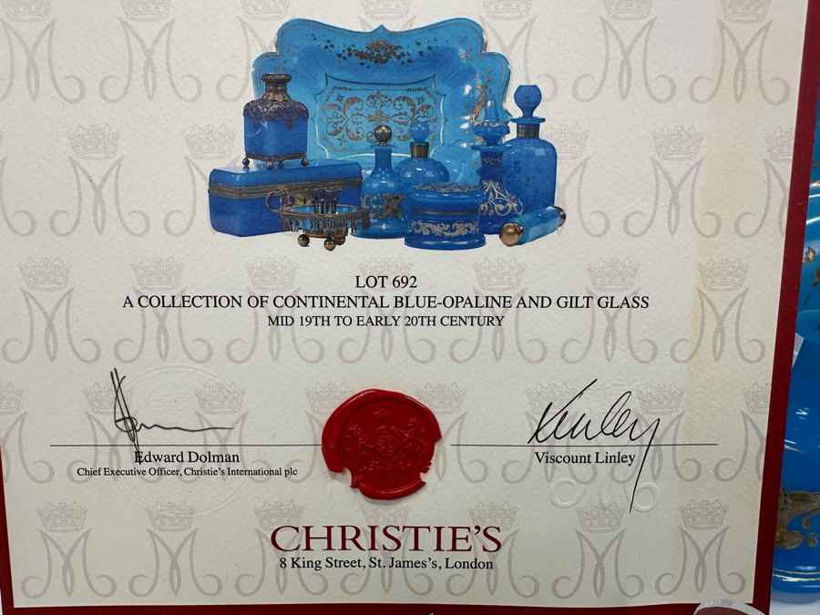 Antique Opaline Glass: Property From The Collection Of Her Royal Highness The Princess Margaret, Countess Of Snowdon Blue Opaline Glass Collection Originally Auctioned By Christies On June 14, 2006 Comes With Cert & Auction Catalog - See Photos [Photo 19]