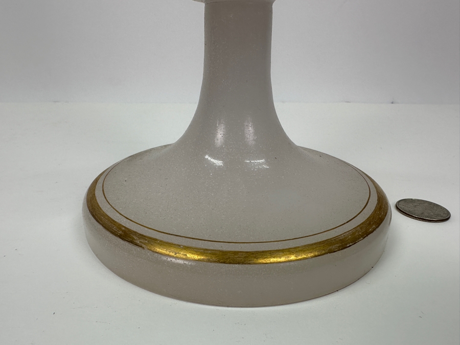 Antique Opaline Glass: Tall White Vase With Applied Green Snake And Gold Decor 21'H Client Paid $257 [Photo 6]