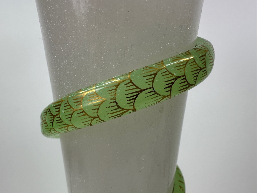 Antique Opaline Glass: Tall White Vase With Applied Green Snake And Gold Decor 21'H Client Paid $257 [Photo 15]