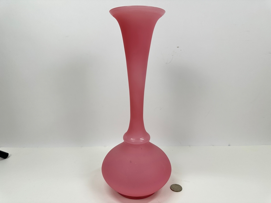 Antique Opaline Glass: Pink Vase With Tall Neck 13.5'H Appraised $325 [Photo 2]