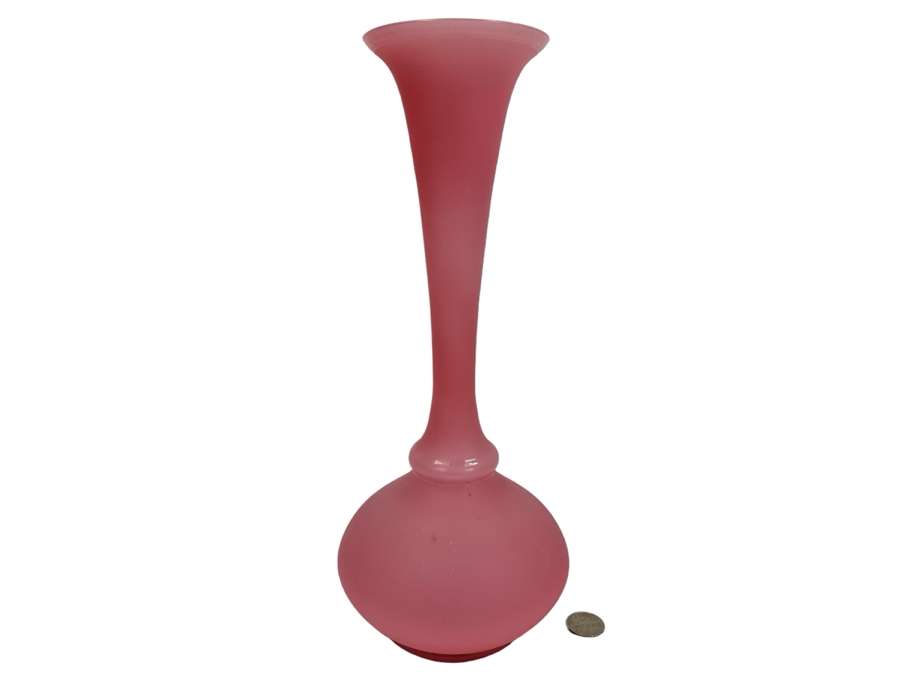 Antique Opaline Glass: Pink Vase With Tall Neck 13.5'H Appraised $325
