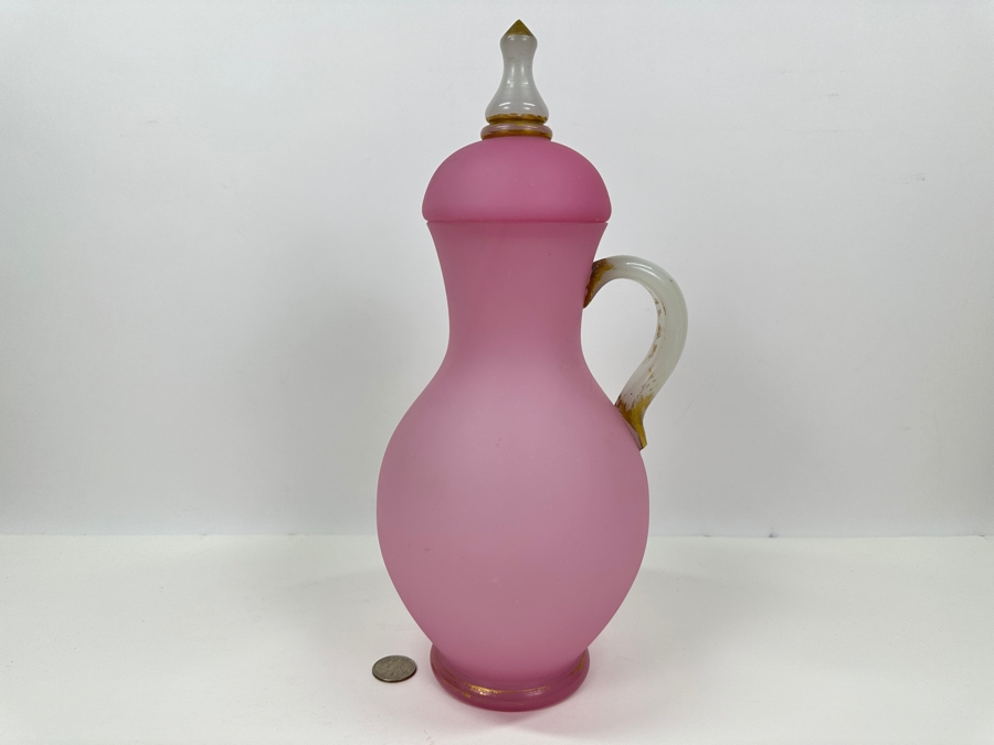 Antique Opaline Glass: Pink And White Lidded Vessel 13.5'H [Photo 3]