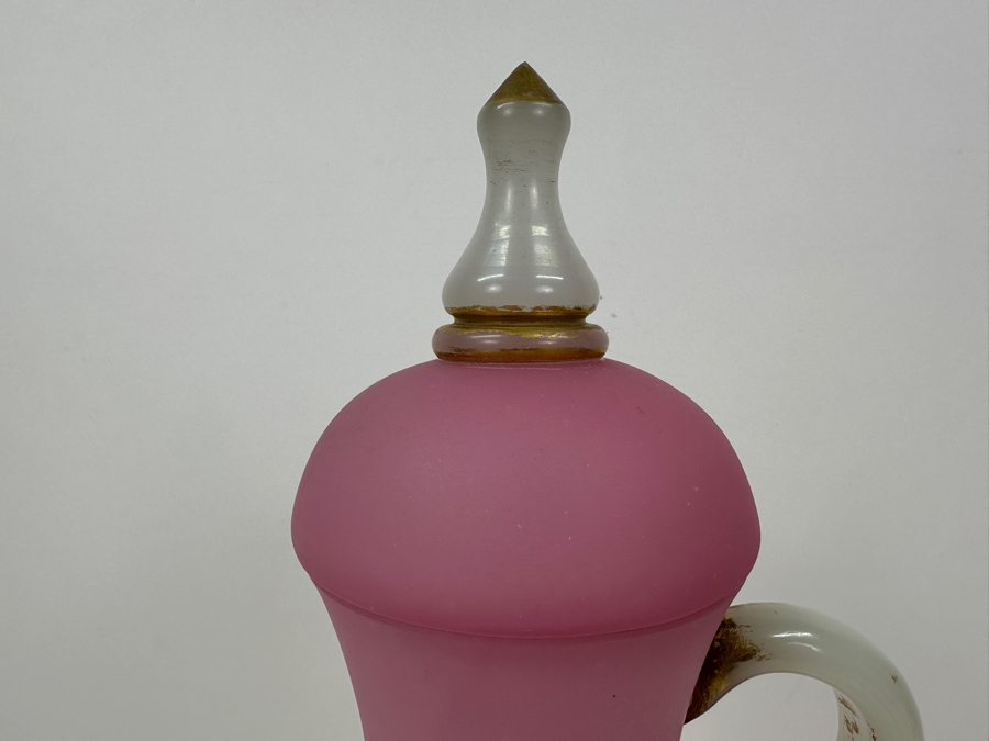 Antique Opaline Glass: Pink And White Lidded Vessel 13.5'H [Photo 4]
