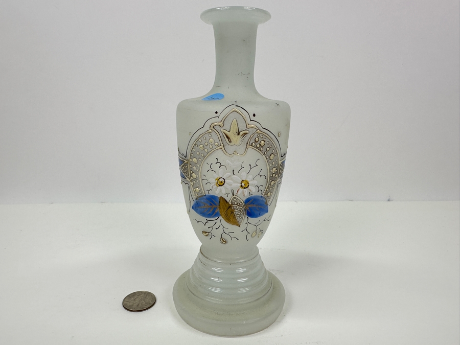Antique Opaline Glass: White Victorian Bottle White Blue, White & Gold Decor 7.5'H Appraised $85 [Photo 2]