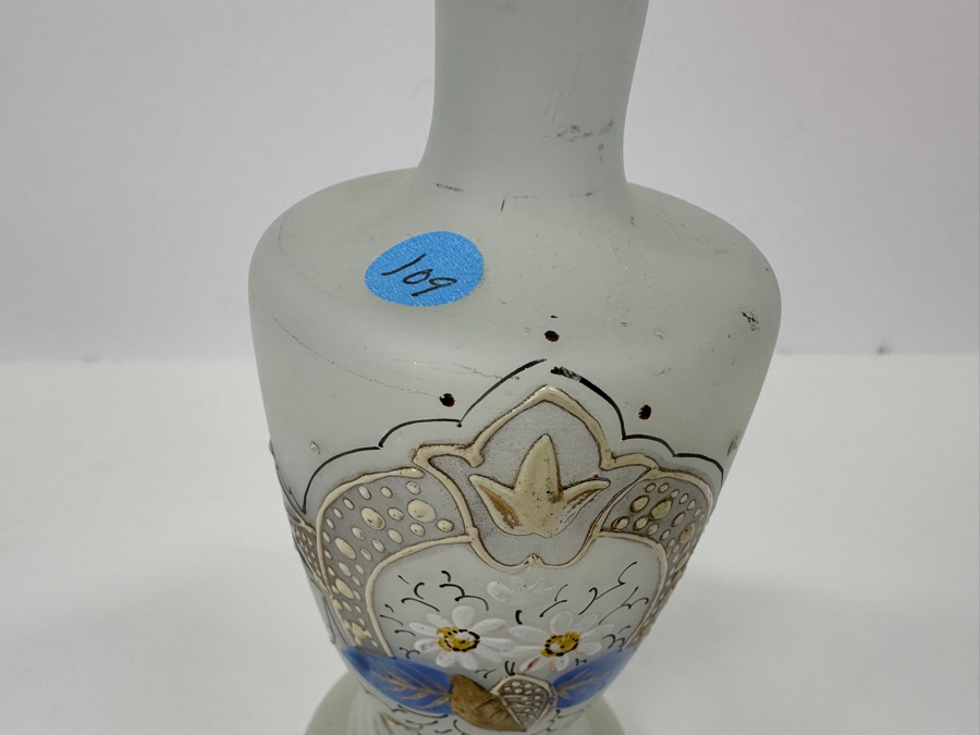 Antique Opaline Glass: White Victorian Bottle White Blue, White & Gold Decor 7.5'H Appraised $85 [Photo 5]