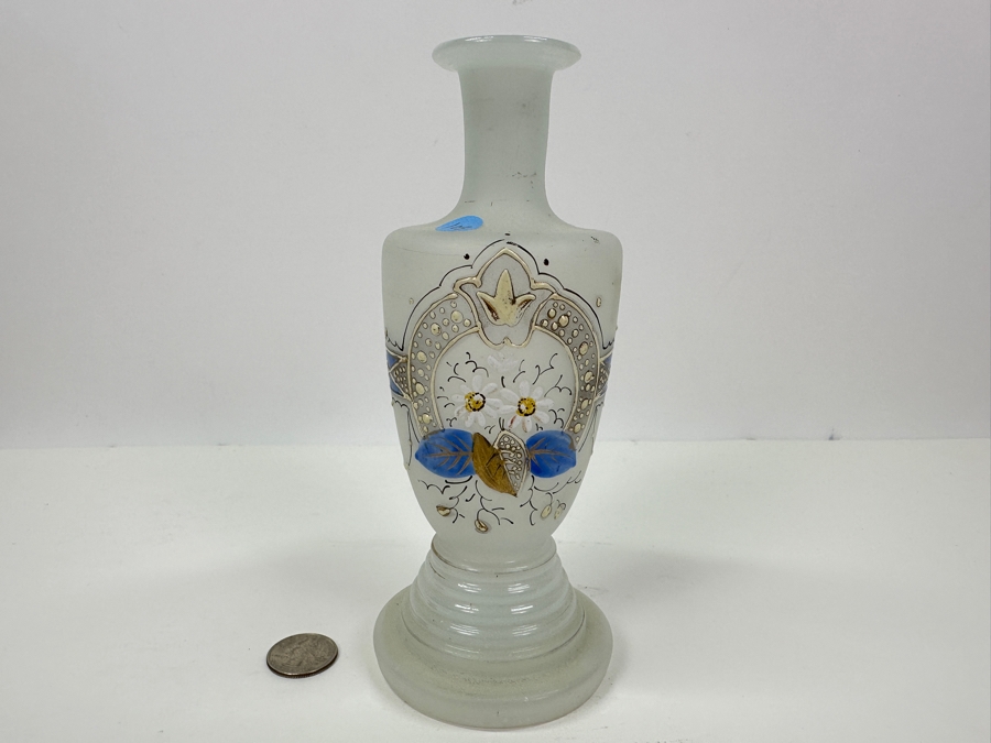 Antique Opaline Glass: White Victorian Bottle White Blue, White & Gold Decor 7.5'H Appraised $85 [Photo 3]
