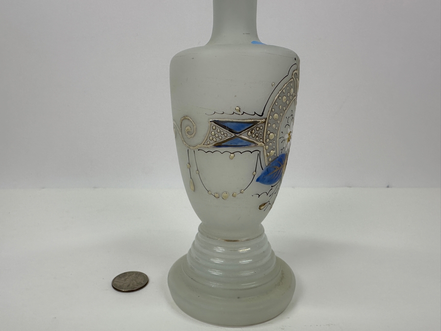 Antique Opaline Glass: White Victorian Bottle White Blue, White & Gold Decor 7.5'H Appraised $85 [Photo 6]