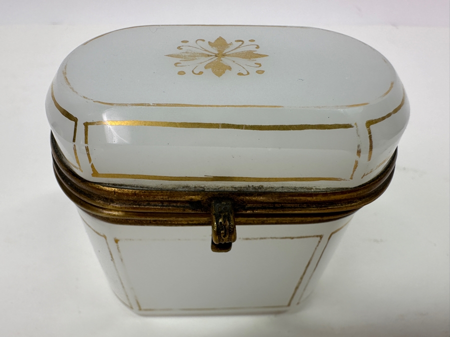 Antique Opaline Glass: Small White Box With Gold Decor 3'W X 2'D X 2.75'H Appraised $300 [Photo 5]
