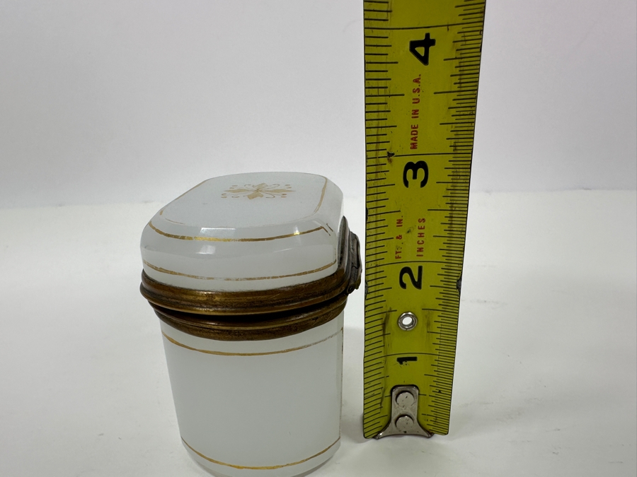 Antique Opaline Glass: Small White Box With Gold Decor 3'W X 2'D X 2.75'H Appraised $300 [Photo 14]