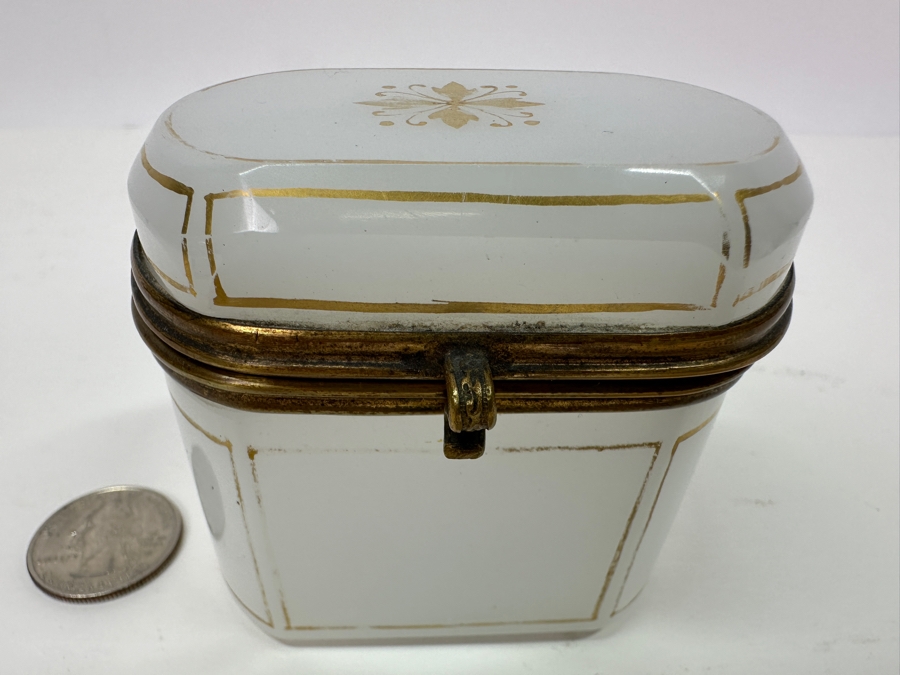 Antique Opaline Glass: Small White Box With Gold Decor 3'W X 2'D X 2.75'H Appraised $300 [Photo 3]