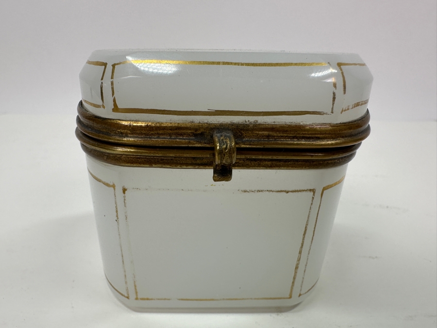 Antique Opaline Glass: Small White Box With Gold Decor 3'W X 2'D X 2.75'H Appraised $300 [Photo 6]