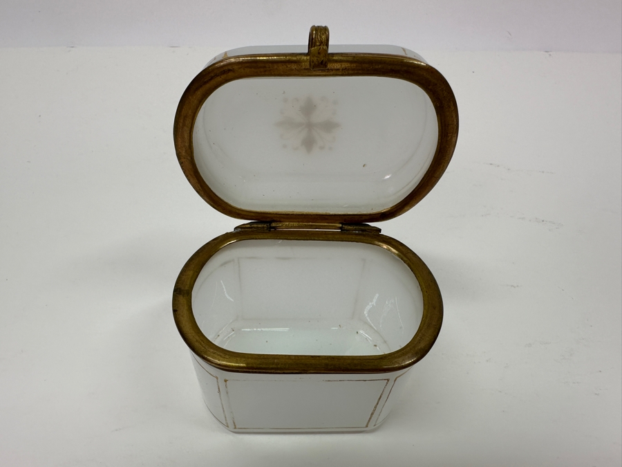 Antique Opaline Glass: Small White Box With Gold Decor 3'W X 2'D X 2.75'H Appraised $300 [Photo 10]