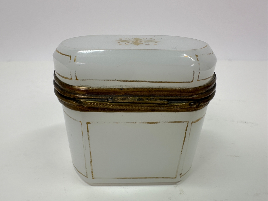 Antique Opaline Glass: Small White Box With Gold Decor 3'W X 2'D X 2.75'H Appraised $300 [Photo 7]