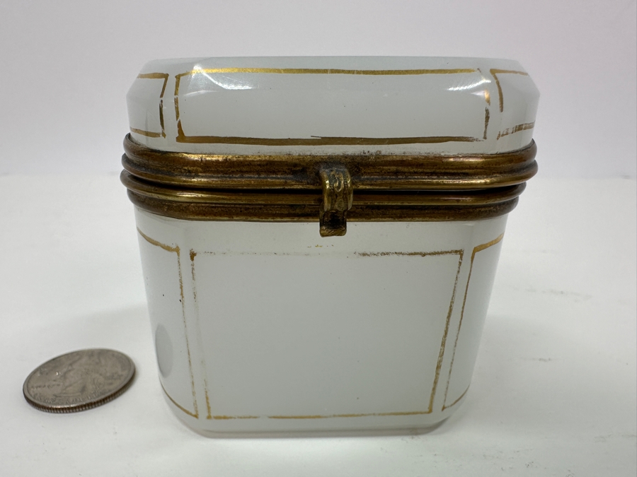 Antique Opaline Glass: Small White Box With Gold Decor 3'W X 2'D X 2.75'H Appraised $300 [Photo 4]