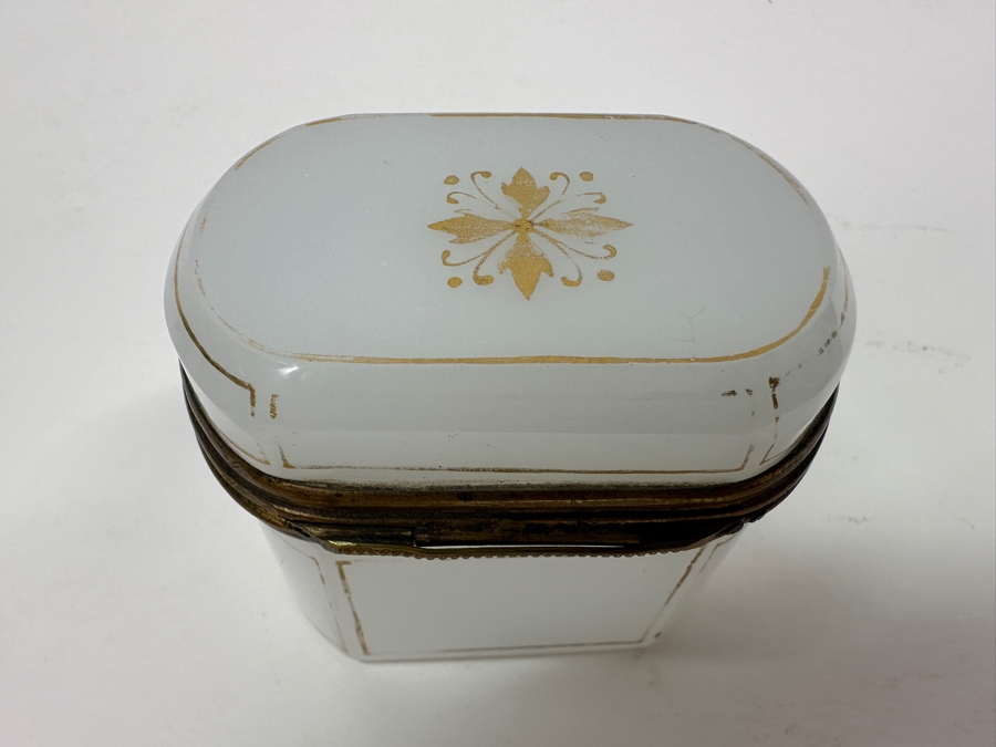 Antique Opaline Glass: Small White Box With Gold Decor 3'W X 2'D X 2.75'H Appraised $300 [Photo 8]