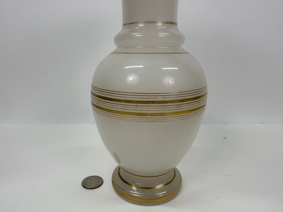 Antique Opaline Glass: White Vase With Gold Decor, Heavy 10.5'H Appraised $325 [Photo 4]