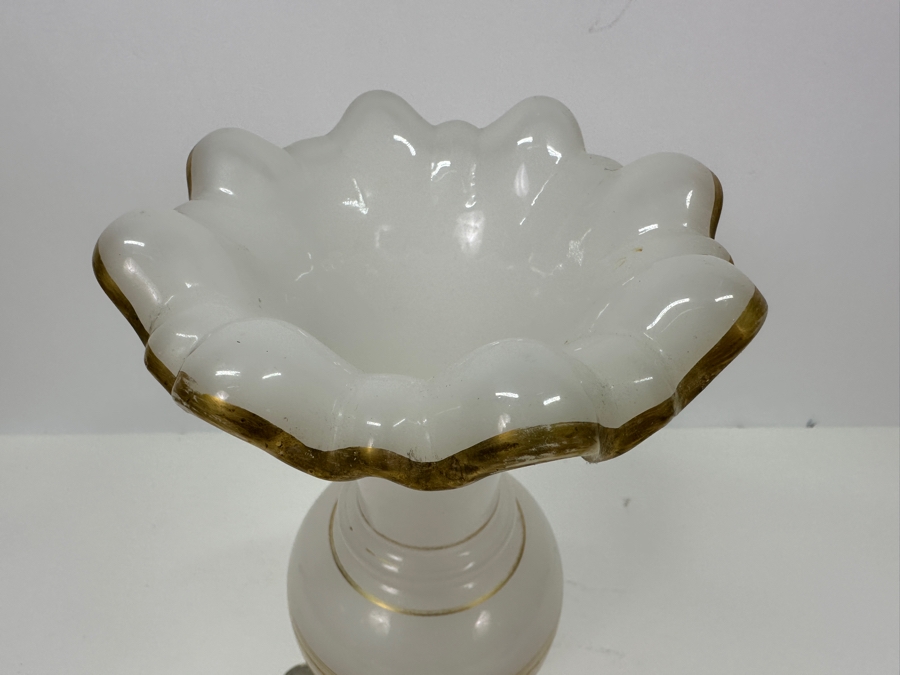 Antique Opaline Glass: White Vase With Gold Decor, Heavy 10.5'H Appraised $325 [Photo 3]