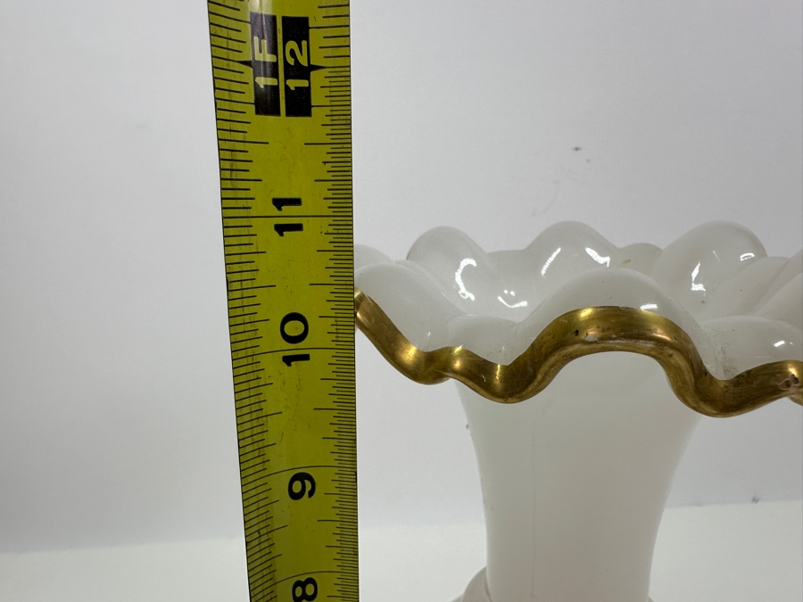 Antique Opaline Glass: White Vase With Gold Decor, Heavy 10.5'H Appraised $325 [Photo 7]