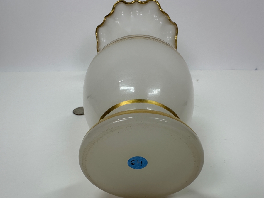Antique Opaline Glass: White Vase With Gold Decor, Heavy 10.5'H Appraised $325 [Photo 6]
