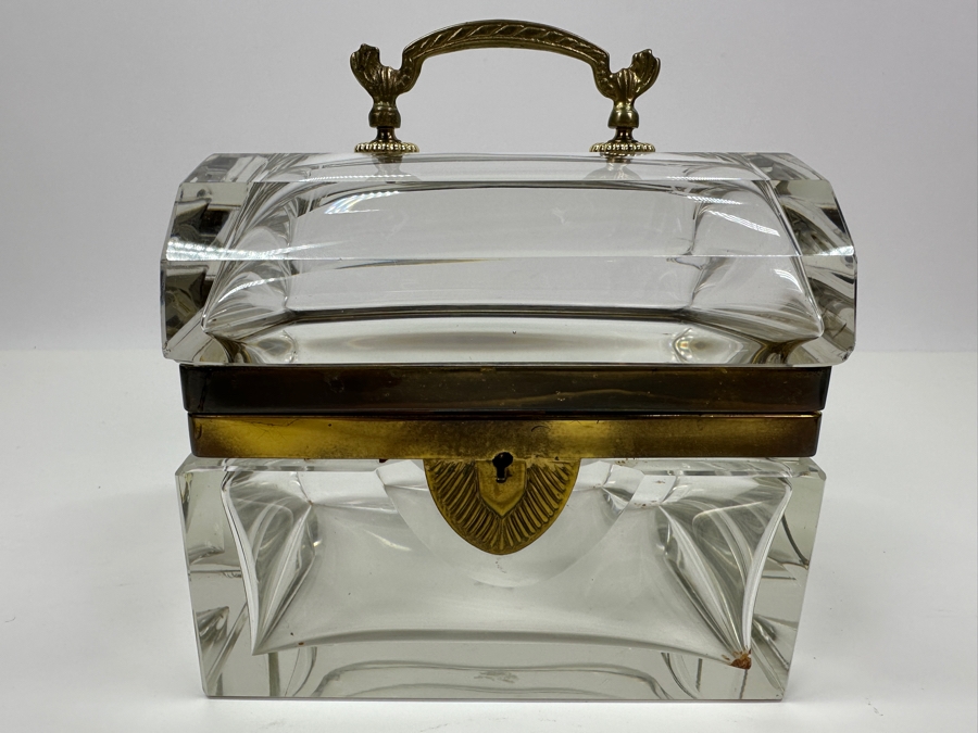 Vintage French Crystal Casket Jewelry Box With Bronze Mounts And Handle Chip On Back Corner 5.75'W X 4.25'D X 6'H Estimate $1,200 [Photo 2]