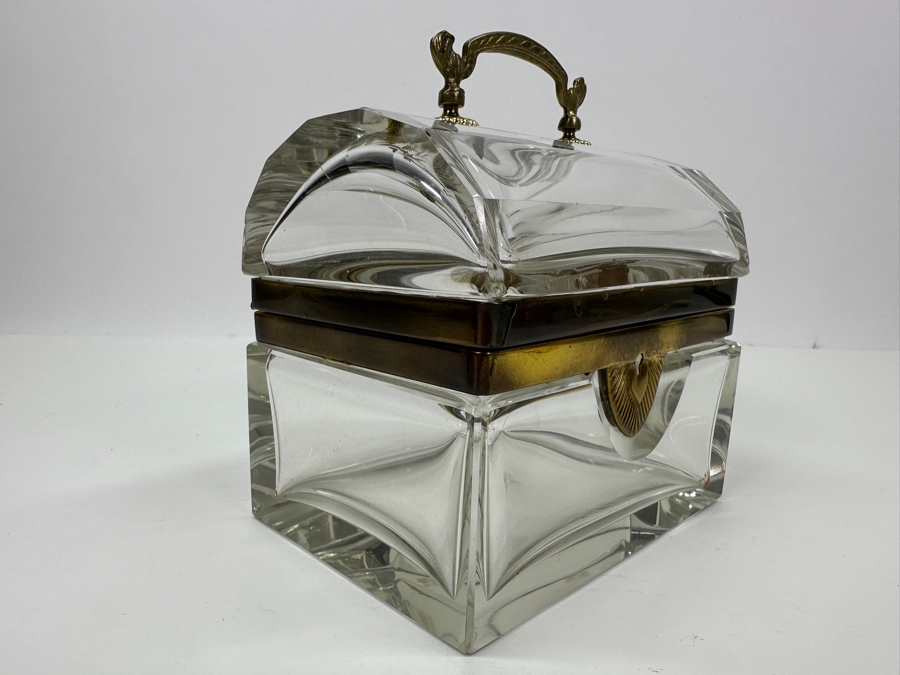 Vintage French Crystal Casket Jewelry Box With Bronze Mounts And Handle Chip On Back Corner 5.75'W X 4.25'D X 6'H Estimate $1,200 [Photo 5]