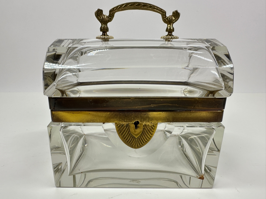 Vintage French Crystal Casket Jewelry Box With Bronze Mounts And Handle Chip On Back Corner 5.75'W X 4.25'D X 6'H Estimate $1,200 [Photo 3]