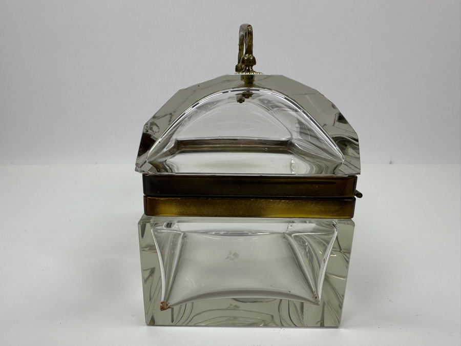 Vintage French Crystal Casket Jewelry Box With Bronze Mounts And Handle Chip On Back Corner 5.75'W X 4.25'D X 6'H Estimate $1,200 [Photo 8]