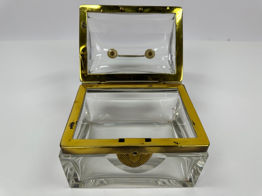 Vintage French Crystal Casket Jewelry Box With Bronze Mounts And Handle Chip On Back Corner 5.75'W X 4.25'D X 6'H Estimate $1,200 [Photo 9]